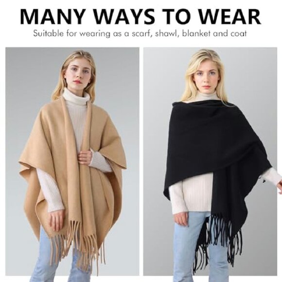 Oversized Poncho Shawl Wrap, 55.5" Length, Acrylic Polyester Blend, Open Front - Picture 5 of 8